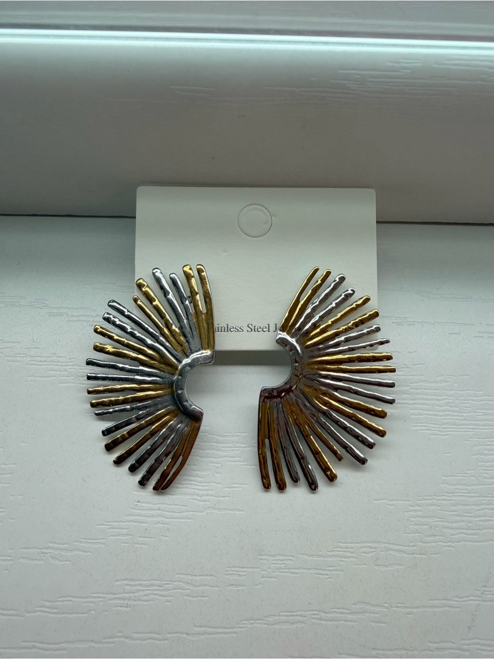 Two-Tone Radiant Fan Statement Earrings - Gold & Silver